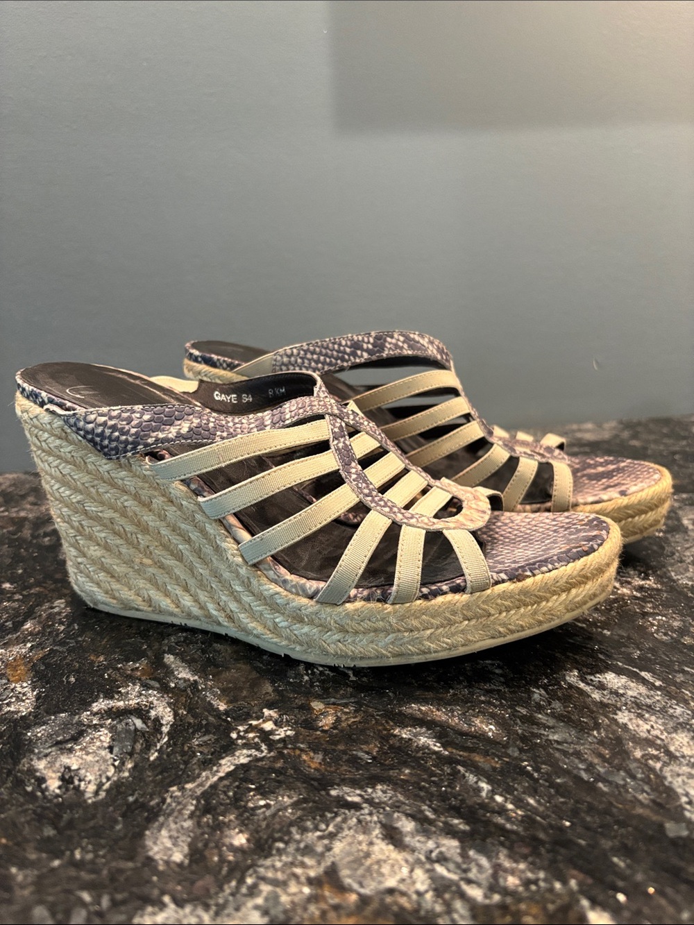 Donald J. Pliner Beige Snake-Print Espadrille Wedge Sandals